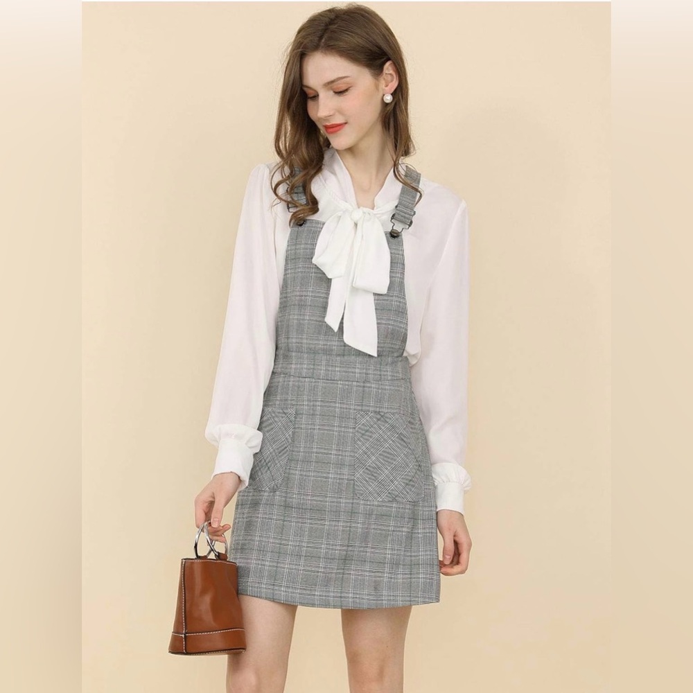 Allegra K Plaid Overall Vintage Checkered Suspender Skirt Short Pinafore Dress